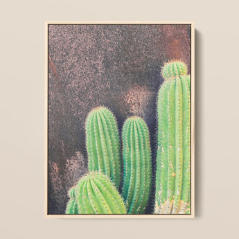 Family Affair - Modern Cactus Art Print / Canvas Framed Artwork Vibrant Green Cacti Spines Textured Dark Desert Drama, Modern Cactus