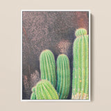 Family Affair - Modern Cactus Art Print / Canvas Framed Poster Vibrant Green Cacti Spines Textured Dark Desert Drama, Modern Cactus