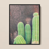 Family Affair - Modern Cactus Art Print / Canvas Framed Poster Vibrant Green Cacti Spines Textured Earthy-toned Desert Drama, Modern Cactus