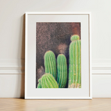 Family Affair - Modern Cactus Art Print / Canvas White-framed Cactus Print Vibrant Green Spiky Succulents Textured Framed Desert Drama,