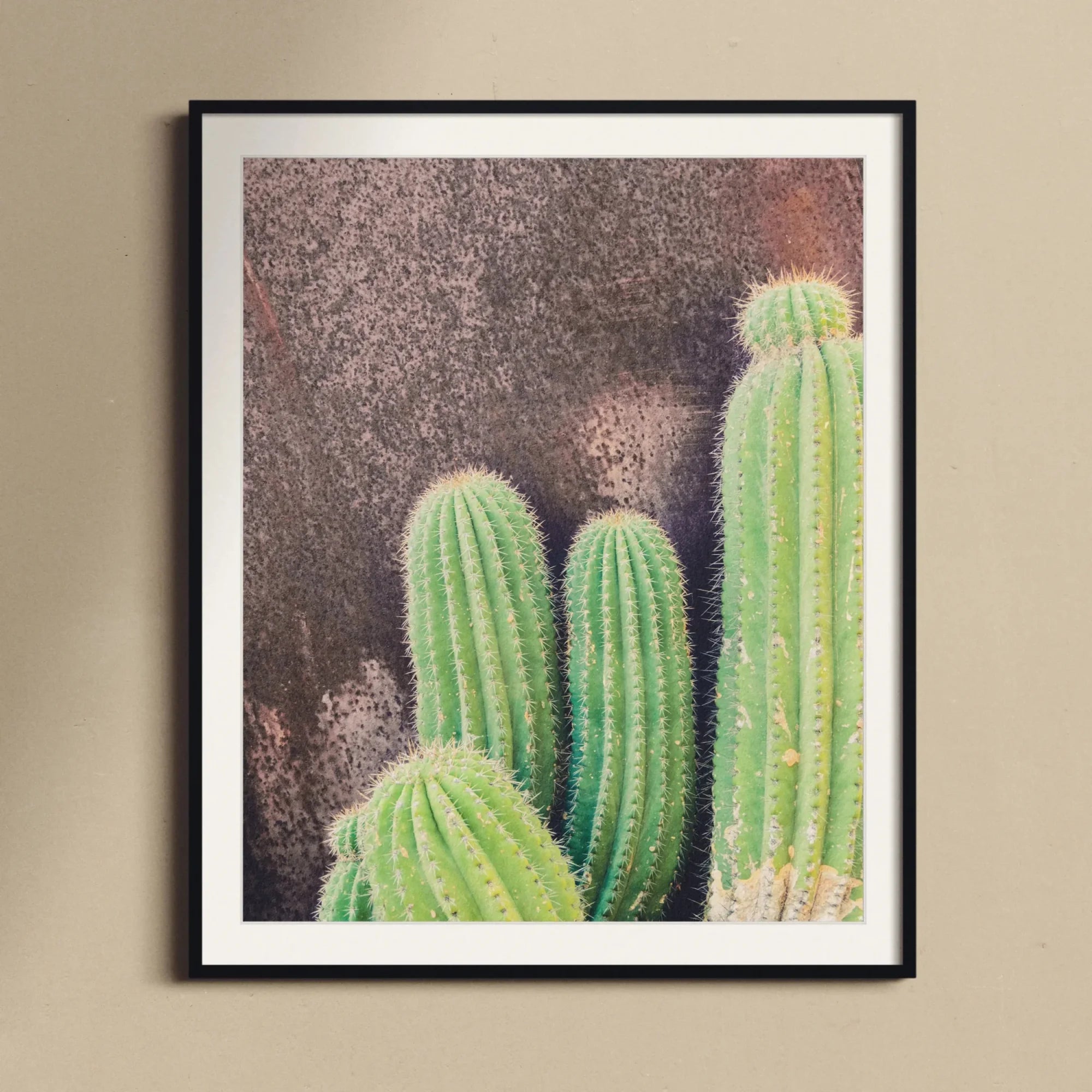 Family Affair - Modern Cactus Art Print, Green Saguaro Cacti Prominent Vertical Ridges Spines