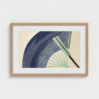 Fan - Kamisaka Sekka Japanese Meiji Art Print / Canvas Framed Stylized Deep Blue, Edo Woodblock, Edo-period Japan Prints