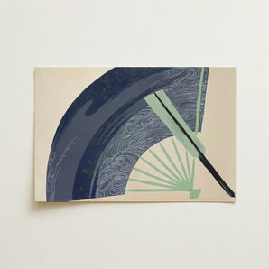 Fan - Kamisaka Sekka Japanese Meiji Art Print / Canvas Stylized Illustration Traditional Japanese Fan Deep Blue Light Kamisaka Sekka, Edo