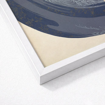 Fan - Kamisaka Sekka Japanese Meiji Art Print / Canvas White Framed Navy Blue Gold Wave, Edo Woodblock, Edo-period Japan Prints