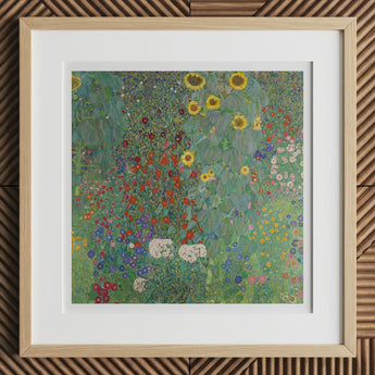 Farm Garden with Sunflowers - Gustav Klimt Art Print, 12x12’’ / 31x31cm / Natural Frame / 2’’ Matboard, Framed Painting Vibrant Garden