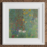 Farm Garden with Sunflowers - Gustav Klimt Art Print, 12x12’’ / 31x31cm / White Frame / 2’’ Matboard, Framed Reproduction Gustav Klimt’s