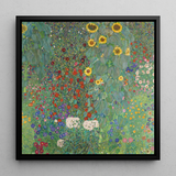 Farm Garden with Sunflowers - Gustav Klimt Art Print / Canvas, 12x12’’ / 31x31cm / Black Frame, Posters Prints & Visual Artwork, Toby Leon