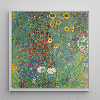 Farm Garden with Sunflowers - Gustav Klimt Art Print / Canvas, 12x12’’ / 31x31cm / White Frame, Posters Prints & Visual Artwork, Toby Leon