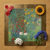 Farm Garden with Sunflowers - Gustav Klimt Art Print / Canvas Square Metal-framed Artwork Vibrant Scene Red Klimt’s, Mesmerizing Botanical