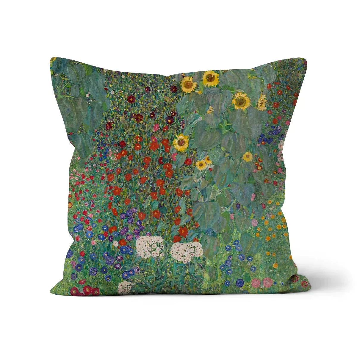 Farm Garden With Sunflowers By Gustav Klimt Cushion - Linen / 16’x16’ - Throw Pillows - Aesthetic Art
