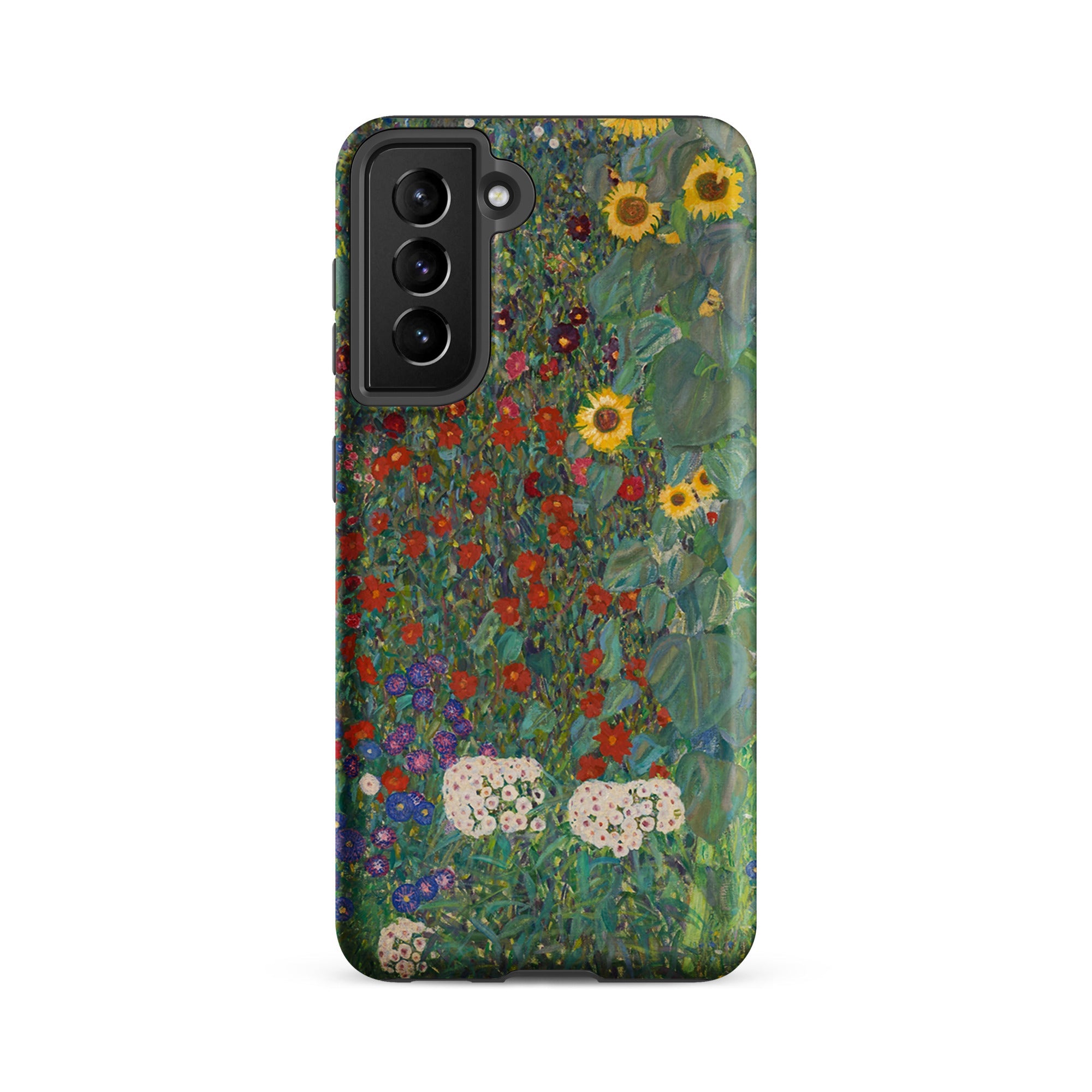 Farm Garden with Sunflowers Gustav Klimt Samsung Case, Galaxy S21 Fe / Matte, Dark Colored Smartphone Case Vibrant Floral Design