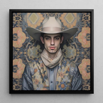 Farzad - Tirage d'art cowboy gay arabe / Toile, 12x12’’ / 31x31cm / Cadre noir, Posters Prints & Visual Artwork, Toby Leon