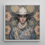 Farzad - Gay Arabic Cowboy Framed Canvas, 12x12’’ / 31x31cm / White Floating Frame, Framed Portrait Cowboy
