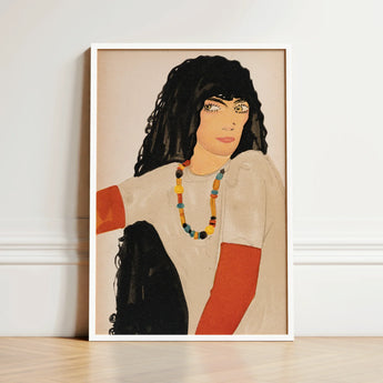 Fashion Postcard no 860 - Wiener Werkstätte Art Print / Canvas Framed Artwork Stylized Illustration Woman Voluminous Black Curly Loose