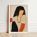 Fashion Postcard no 860 - Wiener Werkstätte Art Print / Canvas Framed Artwork Stylized Illustration Woman Dark Curly Hair Loose Ivory