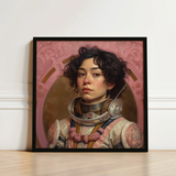 Framed Portrait Woman Astronaut Suit Curly Dark Hair Lesbian Latina, Faustina, Gayest
