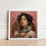 Framed Portrait Woman Astronaut Suit Curly Dark Hair Lesbian Latina, Faustina, Gayest