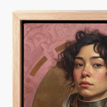 Framed Canvas Print Portrait Woman Dark Curly Hair Lesbian Latina Astronaut, Faustina, Gayest