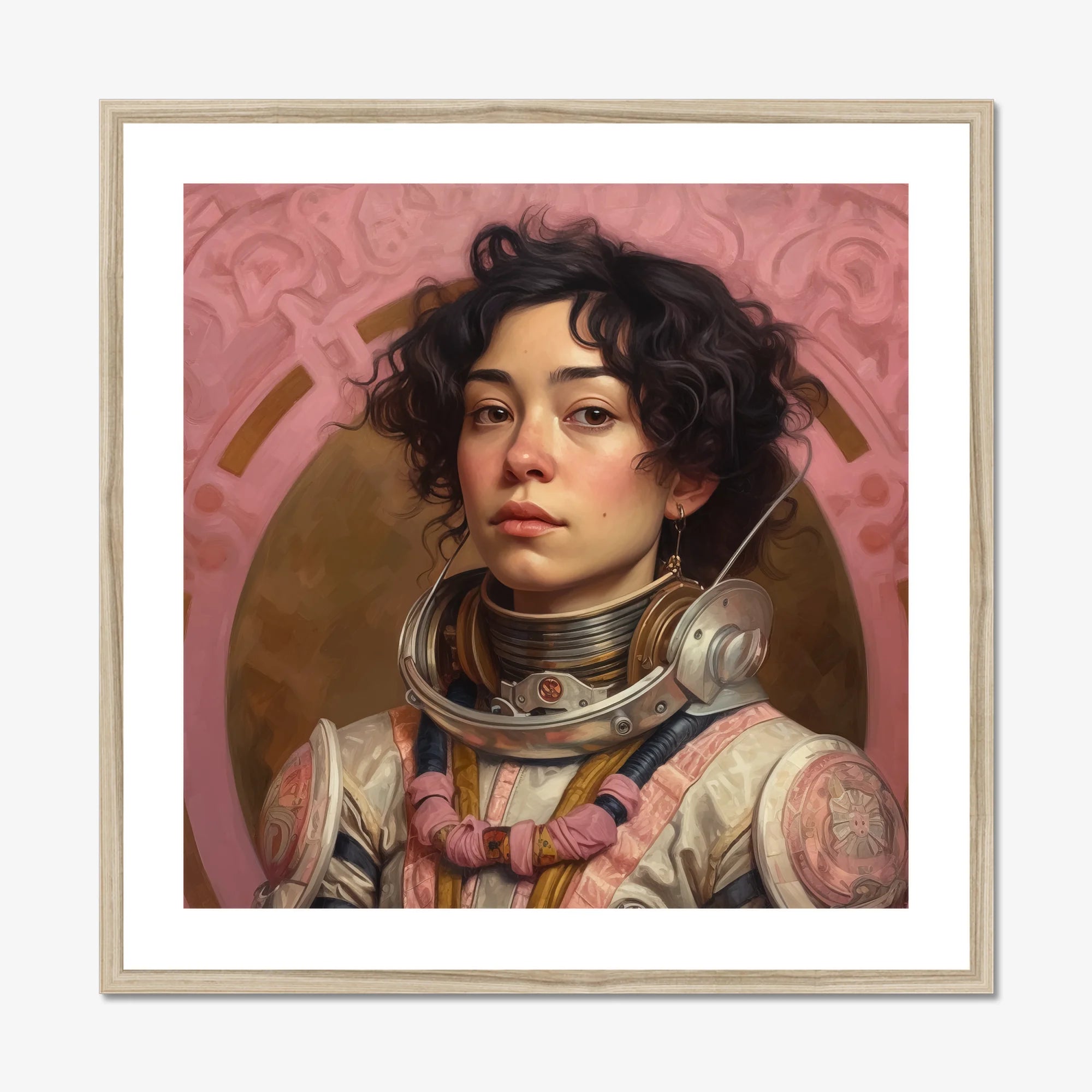 Faustina - Mexican Lesbian Astronaut Art Print, Framed Portrait Woman Space Gear