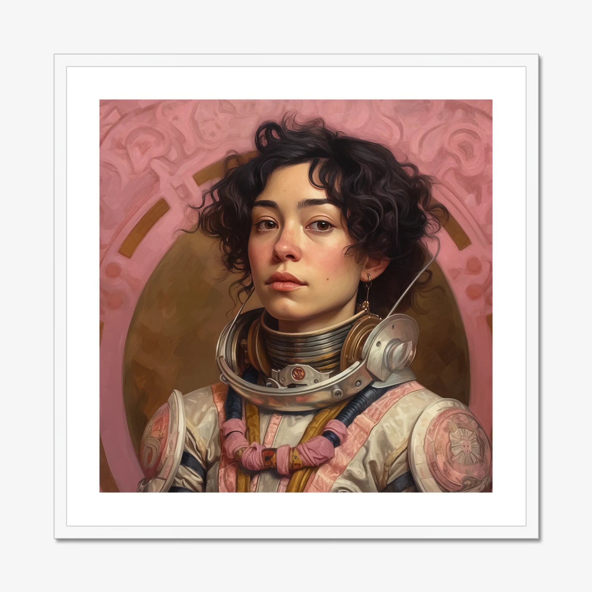 Faustina - Mexican Lesbian Astronaut Art Print, Astronaut Portrait Pink Accents