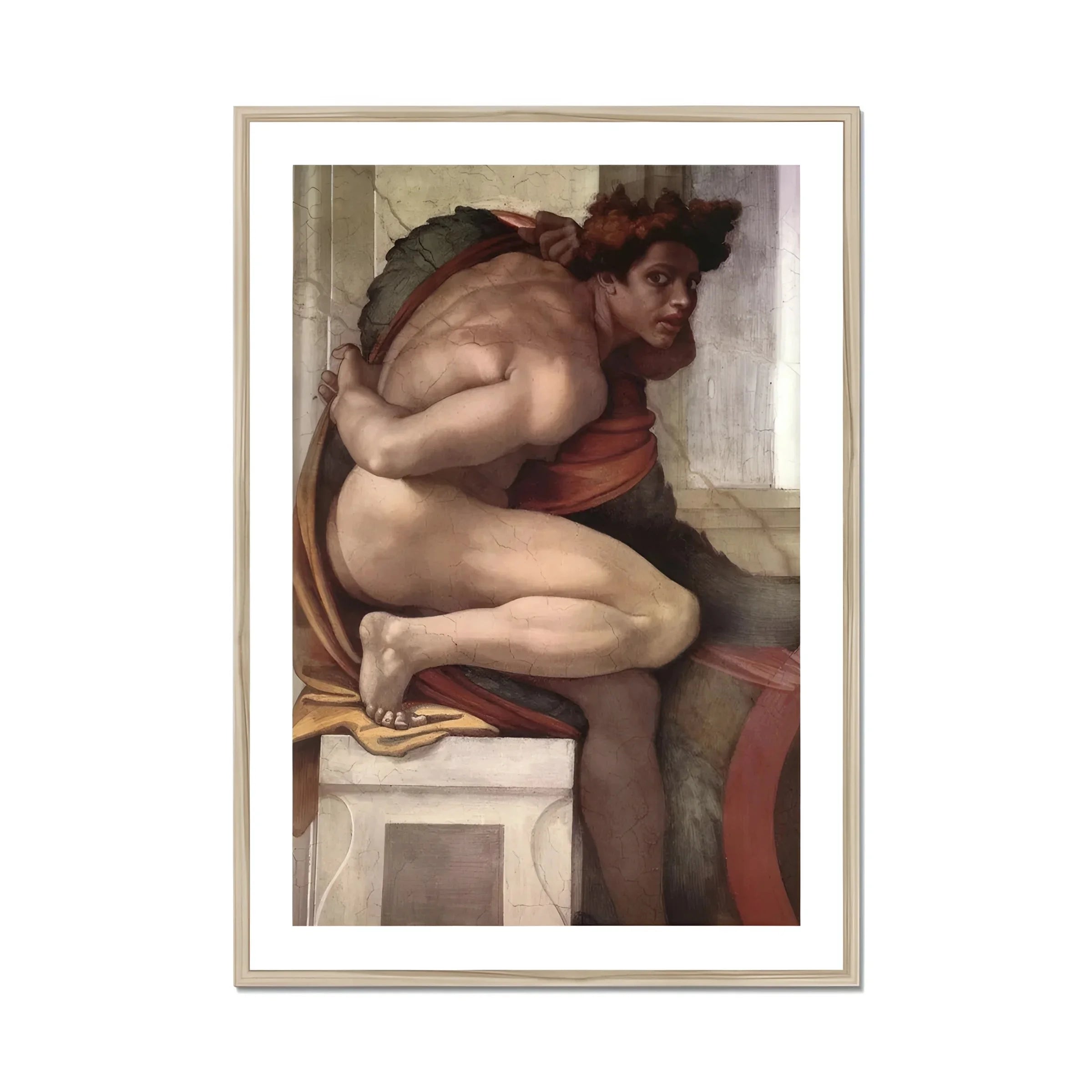 Ignudo - Michelangelo Divine Male Art Print, Framed Renaissance Painting