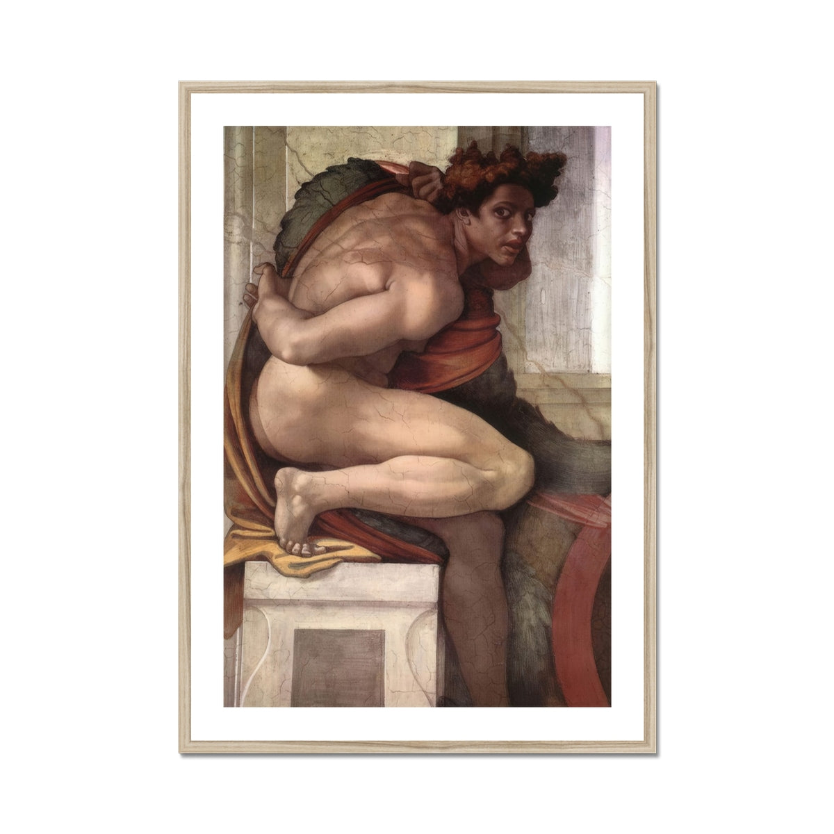 Ignudo - Michelangelo Divine Male Art Print, Framed Renaissance Painting