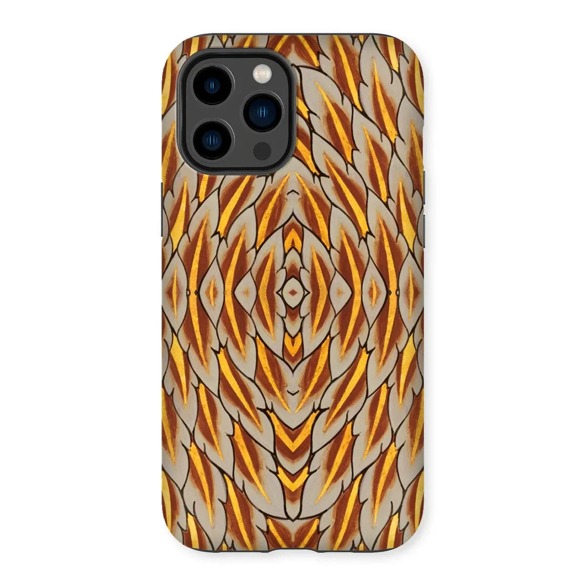 Featherweight Champion - Garuda Feathers Iphone Case, 14 Pro Max / Matte, Smartphone Case Abstract Geometric Pattern Warm Orange Yellow