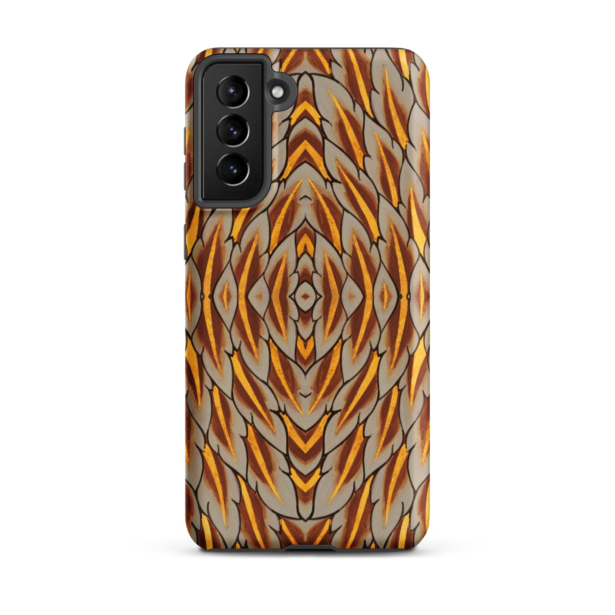 Featherweight Champion Garuda Feathers Samsung Case, Galaxy S21 Plus / Matte, Smartphone Patterned Case Brown Gold Symmetrical Design