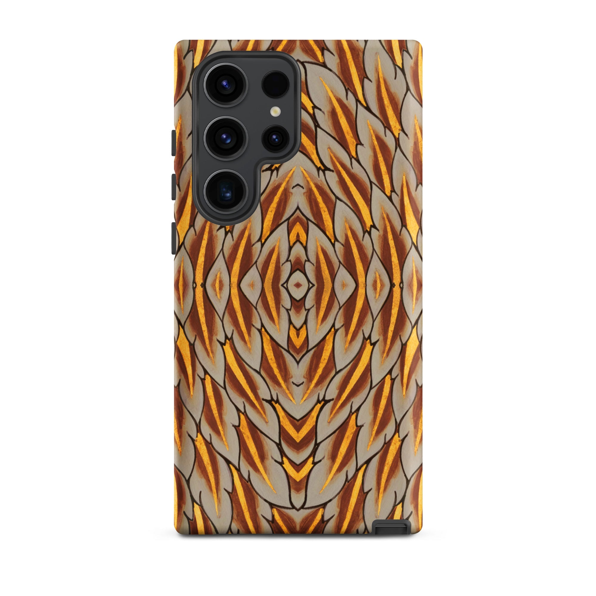 Featherweight Champion Garuda Feathers Samsung Case, Galaxy S23 Ultra / Matte, Mobile Phone Case Brown Gold Abstract Pattern