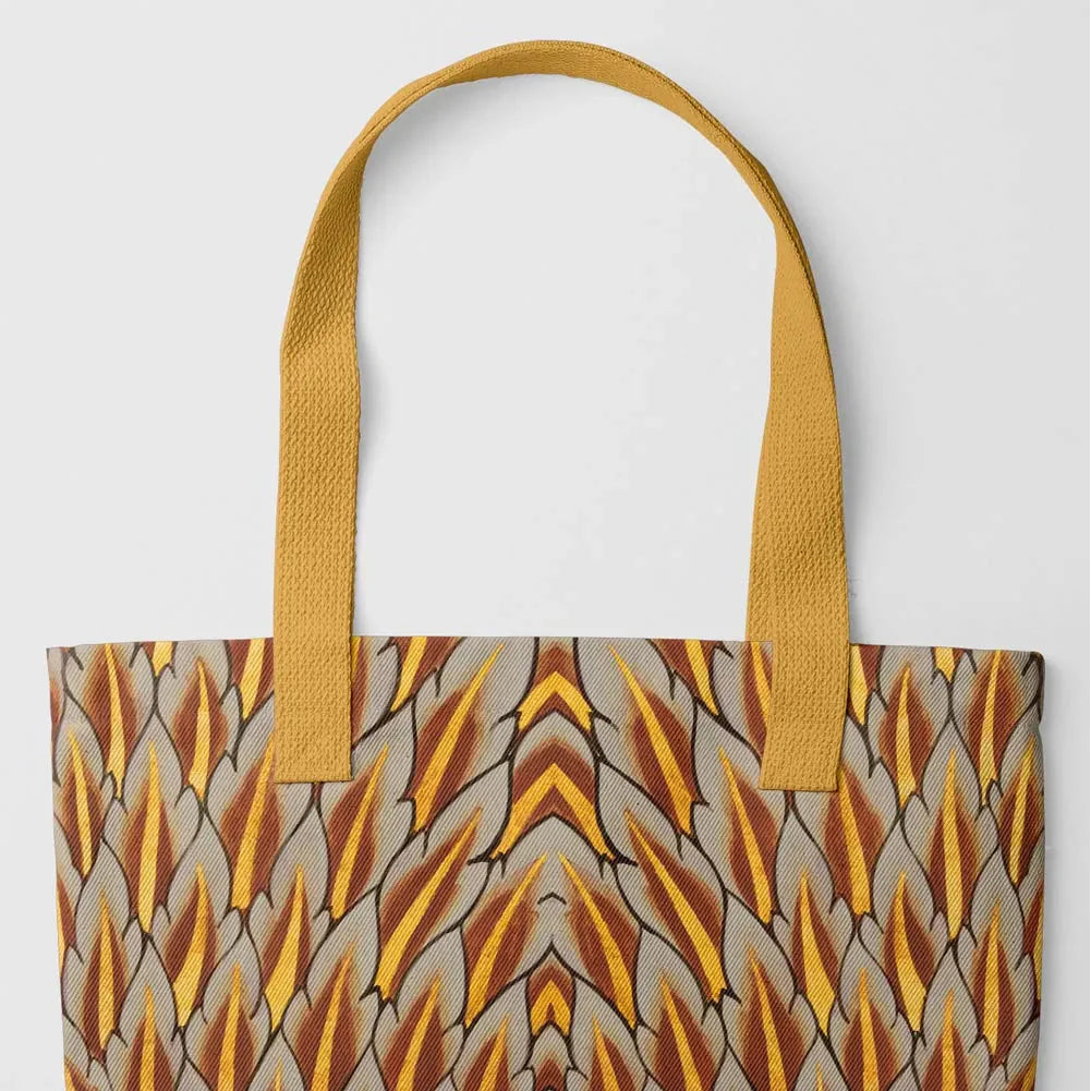 Featherweight Champion Tote Bag - Heavy Duty Reusable Grocery Bag - Yellow Handles - Shopping Totes - Aesthetic Art