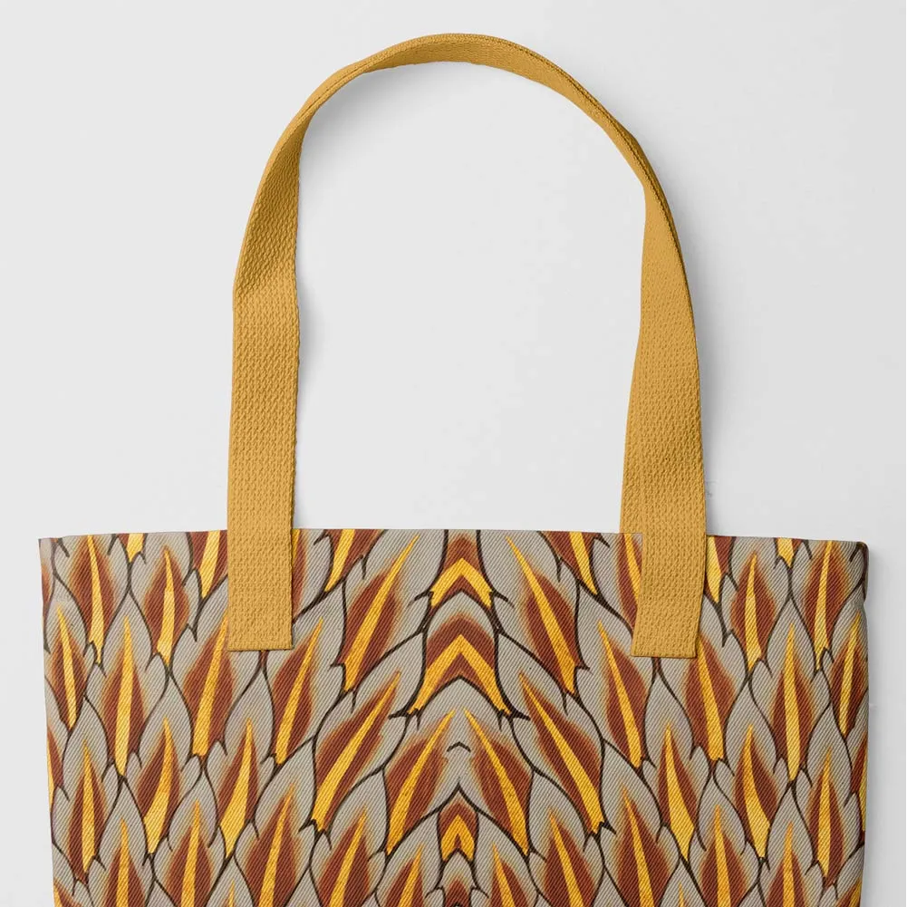 Featherweight Champion Tote Bag - Thai Garuda Feathers - Yellow Handles - Tote Bags - Aesthetic Art