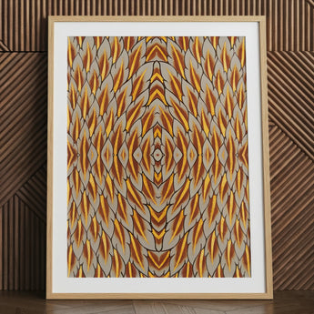 Trippy Thai Garuda feather art print in natural frame