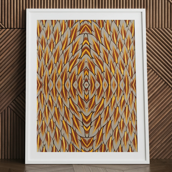 Trippy Thai Garuda feather art print in white frame