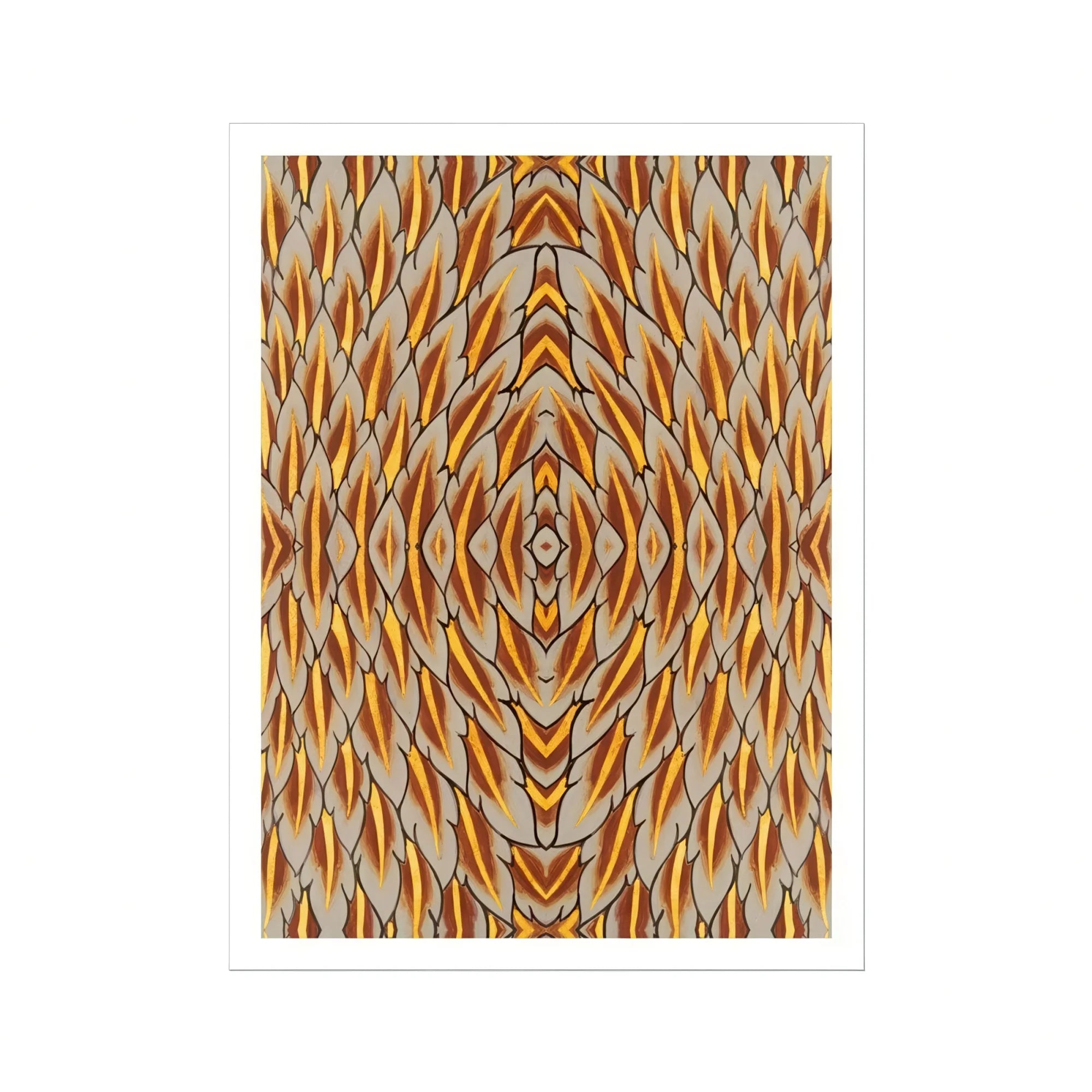 Featherweight Champion - Trippy Thai Garuda Art Print, Abstract Geometric Pattern Diamond Shapes Orange Yellow Gray