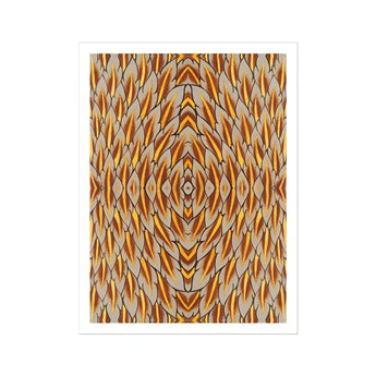 Featherweight Champion - Trippy Thai Garuda Art Print, Abstract Geometric Pattern Diamond Shapes Orange Yellow Gray