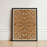 Framed Abstract Artwork Symmetrical Geometric Pattern Golden Beige Trippy Thai Garuda, Art, Ancient Mythology