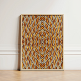 Framed Abstract Artwork Symmetrical Geometric Pattern Golden Brown Trippy Thai Garuda, Art, Ancient Mythology
