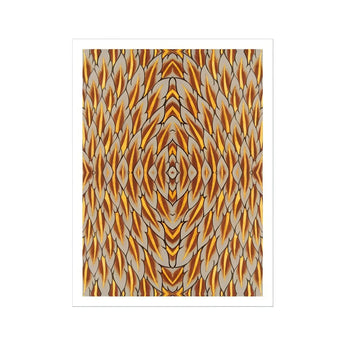 Featherweight Champion - Trippy Thai Garuda Art Print / Canvas Abstract Geometric Pattern Diamond Shapes Orange Yellow Gray, Ancient