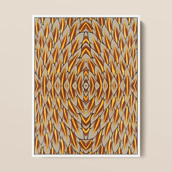 Featherweight Champion - Trippy Thai Garuda Art Print / Canvas Framed Abstract Artwork Symmetrical Geometric Pattern Golden Brown, Ancient