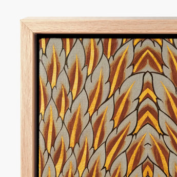 Framed Artwork Symmetrical Stylized Feather Pattern Shades Brown Trippy Thai Garuda, Art, Ancient Mythology
