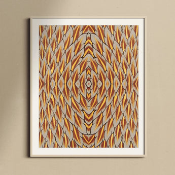 Featherweight Champion - Trippy Thai Garuda Art Print, Framed Abstract Art Print Symmetrical Pattern Orange Brown