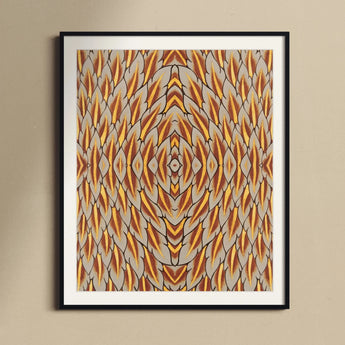 Featherweight Champion - Trippy Thai Garuda Art Print, Framed Abstract Art Print Symmetrical Pattern Orange Brown