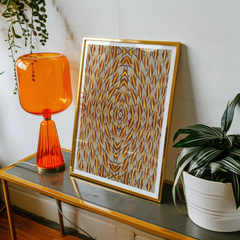 Featherweight Champion - Trippy Thai Garuda Art Print, Vibrant Orange Table Lamp Rounded Glass Shade Fluted