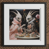 Feeding Frenzy - Lowbrow Alien Art Print, 12x12’’ / 31x31cm / Black Frame / 2’’ Matboard, Framed Whimsical Painting Two Rabbit-like