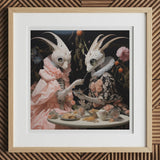 Feeding Frenzy - Lowbrow Alien Art Print, 12x12’’ / 31x31cm / Natural Frame / 2’’ Matboard, Framed Artwork Two Rabbit-like Creatures Tea