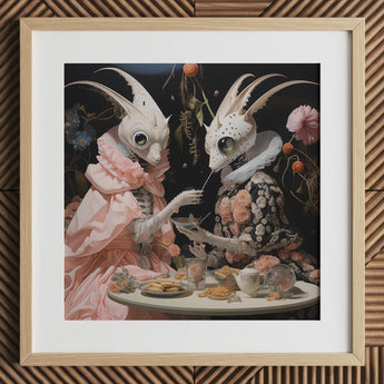 Feeding Frenzy - Impression d'art extraterrestre Lowbrow, 12x12’’ / 31x31cm / Cadre Naturel / Passe-partout de 2’’, Affiches Impressions & Œuvres Visuelles, Toby Leon