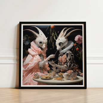 Black-framed Art Print Two Ornate Insect-like Figures Period Lowbrow Alien Renaissance, Phantasmagoric Feast