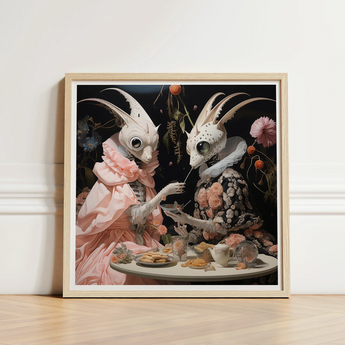 Framed Artwork Two Whimsical Insect-like Figures Ornate Period Lowbrow Alien Renaissance, Art, Phantasmagoric Feast