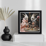 Feeding Frenzy - Lowbrow Alien Art Print, Framed Surrealist Artwork Two Rabbit-like Creatures Ornate Attire