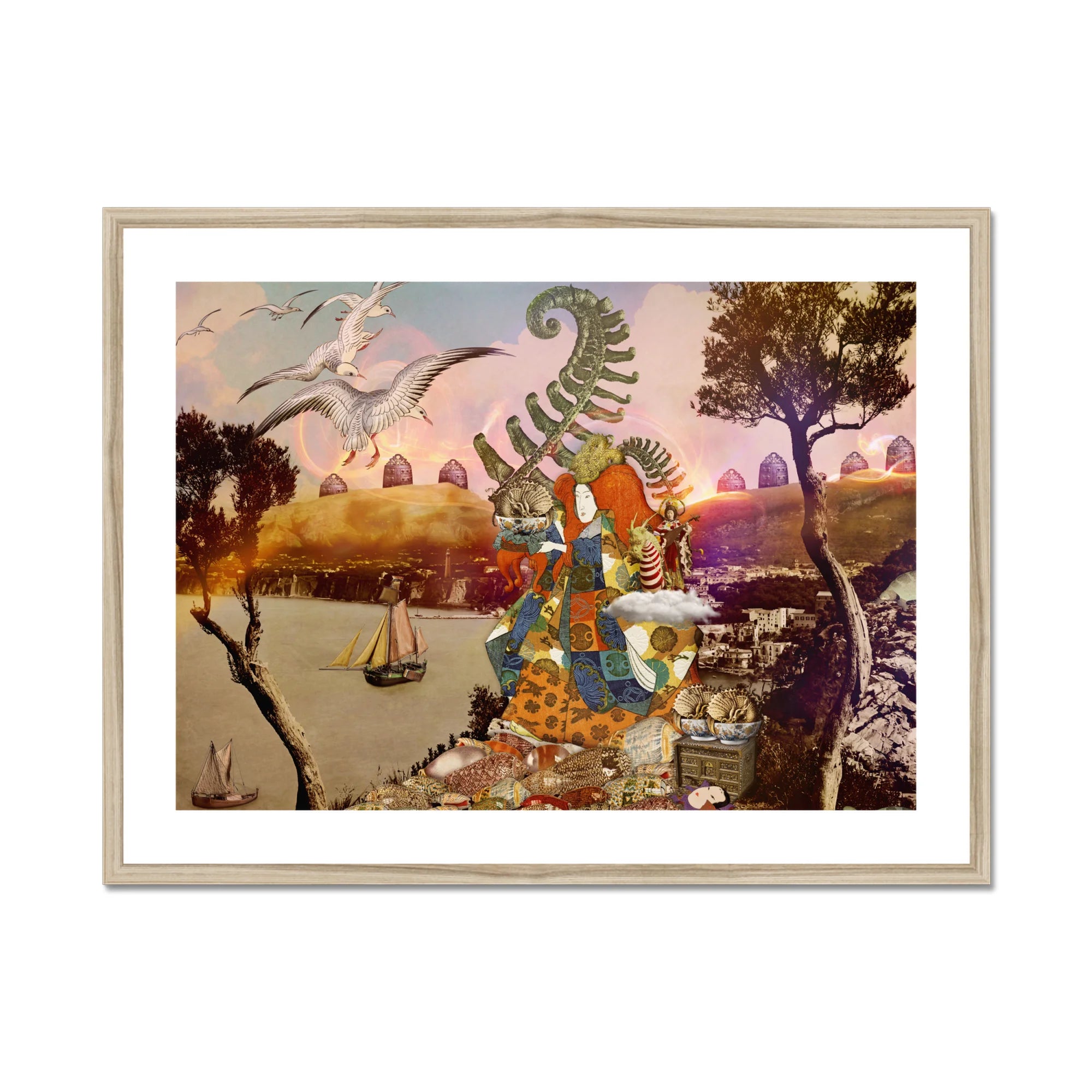 Feeding Time - Surreal Japanese Ritual Collage Art Print, Framed Surreal Collage